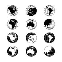 ícones do globo preto e branco vetor