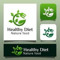 design de logotipo de comida de natureza de dieta saudável com folhas verdes vetor