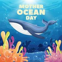 baleia no conceito de dia mundial do oceano vetor