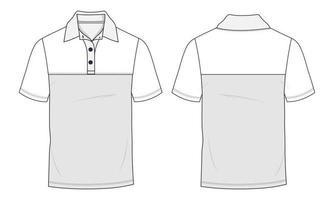 modelo de ilustração vetorial de camisa pólo vistas frontal e traseira. vestuário polo mock up cad. vetor
