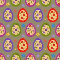 padrão decorativo de ovos de páscoa. feliz modelo de páscoa com ovos e flores. ilustração em vetor plana.