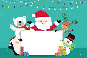 Cartão de Natal com Papai Noel e amigos vetor