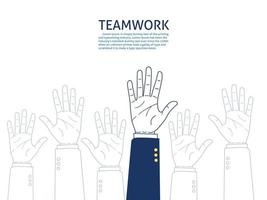 empresário levantou as mãos. conceito de trabalho em equipe.