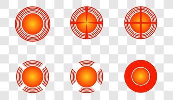 marca de localização de dor de ponto conjunto de símbolos abstratos de dor círculos vermelhos ícones de radar símbolos para ilustração vetorial de design médico corpo marcas de ponto doloroso dor muscular, dores de cabeça dolorosas ou cura vetor