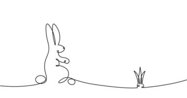 coelhinho da páscoa desenho de uma linha contínua ilustração de contorno minimalista de coelho para estilo de arte de linha de cartão de conceito de design de primavera com vetor preto e branco de coelho