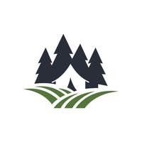 vetor de design de logotipo de acampamento de tenda de pastagem de pinheiro