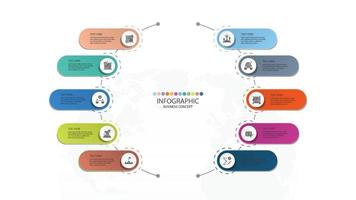 modelo de infográfico de círculo básico com 10 etapas, processo ou opções, gráfico de processo, usado para diagrama de processo, apresentações. vetor