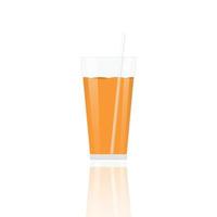copo realista cheio de bebida de suco de laranja com canudo de coquetel isolado na ilustração vetorial de fundo branco