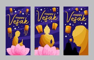 feliz conjunto de banner de celebração do dia vesak vetor