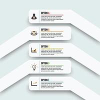 modelo de infográfico de vetor com etiqueta de papel 3d, círculos integrados. conceito de negócio com 5 opções. para conteúdo, diagrama, fluxograma, etapas, peças, infográficos de linha do tempo.