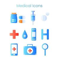 Conjunto de ícones médicos, sinais e símbolos em design plano vetor