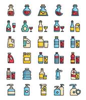 conjunto de conjunto de ícones de contorno cheio de garrafa vetor