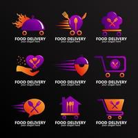 conjunto de logotipo de elemento de comida de entrega sem contato vetor