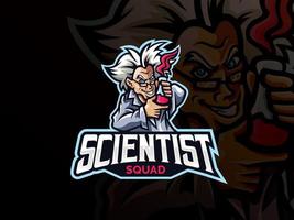 design de logotipo de esporte de mascote cientista vetor