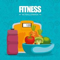 comida saudável e ícones e padrão de fitness vetor