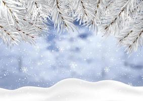 Fundo de Natal com neve do inverno e galhos de árvores vetor