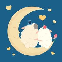 Ovelha bonito dos desenhos animados apaixonado na lua vetor