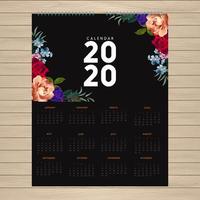 Design de calendário 2020 com flores nos cantos