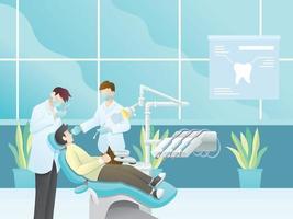 dentistas examinando a ilustração do conceito de paciente vetor