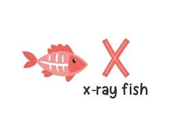 ilustração vetorial da letra x do alfabeto e peixe de raio-x vetor