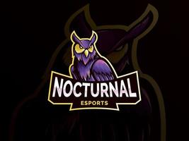 design de logotipo de mascote de esports de coruja noturna vetor