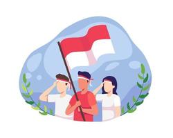 jovens celebram o dia da independência da indonésia vetor