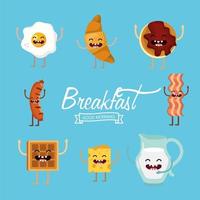 Conjunto de alimentos de café da manhã dos desenhos animados vetor