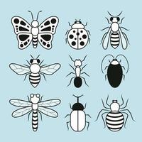ícones de insetos planos vetor