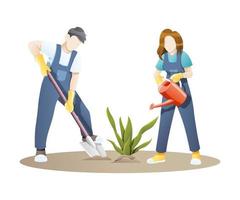 ilustração vetorial mulher e homem jardinagem juntos vetor