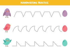 linhas de rastreamento para crianças. pássaros e ovos bonitos. prática da escrita. vetor