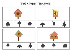 encontrar sombra correta de birdhouses. jogos de cartão de clipe para impressão para crianças. vetor