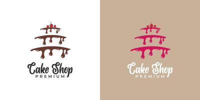 design de logotipo de bolo com creme de chocolate gotejante vetor