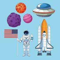 Conjunto de espaço e astronauta de ícones vetor