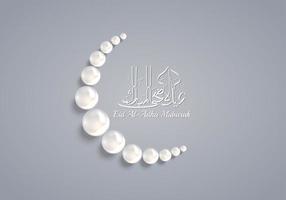 ilustração vetorial de lua crescente feita por pérolas e caligrafia islâmica árabe de texto eid-al-adha