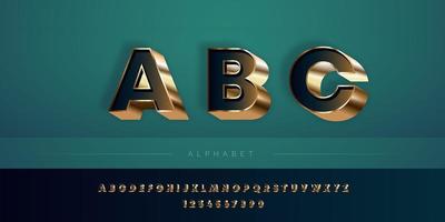 Conjunto de alfabeto de cor profunda e dourada 3D vetor