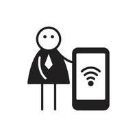 boneco de empresário com ilustração de wifi de smartphone vetor