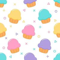 kawaii Pastel bonito Cupcake sobremesas doces de verão sem costura padrão vetor