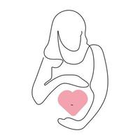 mulher grávida segurando a barriga esperando um bebê desenho linear um desenho de linha vetor