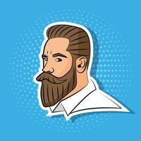 homem bonito com barba para uma barbearia em estilo pop art adesivo vetor