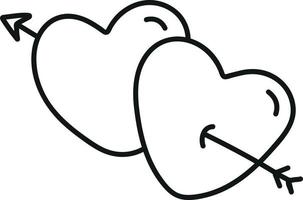 dois corações perfurados por uma flecha de amor no estilo doodle um símbolo do dia dos namorados vetor