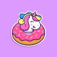 ilustração de ícone de desenho animado donut unicórnio fofo. conceito de ícone de comida animal isolado vetor premium. estilo de desenho animado plano