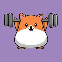 ilustração de ícone do vetor dos desenhos animados de fitness ginásio hamster bonito. animal esporte ícone conceito isolado vetor premium. estilo de desenho animado plano