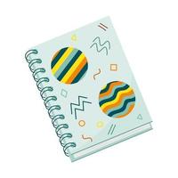 caderno espiral fechado para anotações. estilo plano. cobrir com formas abstratas. papelaria para escrever e desenhar. ilustração vetorial de cor. elemento isolado em um fundo branco vetor