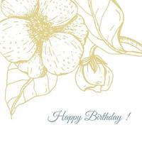 cartão de feliz aniversário. ornamento floral vintage. esboço e letras. vetor