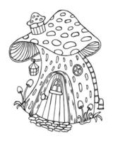 esboce a casa de cogumelo mágico bonito desenhada à mão com porta e janela. impressão infantil, cartão postal, decoração