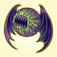ilustrações de monstro zumbi com asas de morcego assustador vetor