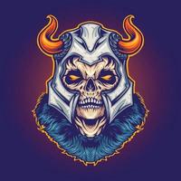 ilustrações vetoriais de chifre de cabeça de crânio viking assustador para o seu logotipo de trabalho, camiseta de mercadoria de mascote, adesivos e designs de etiquetas, pôster, cartões de saudação, empresa ou marcas de publicidade. vetor