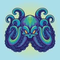 ilustrações de mascote de logotipo de polvo azul de mascote kraken com raiva vetor