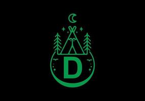 cor verde da letra inicial d no emblema do círculo de acampamento vetor
