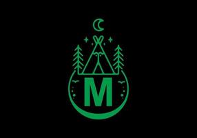 cor verde da letra inicial m no emblema do círculo de acampamento vetor